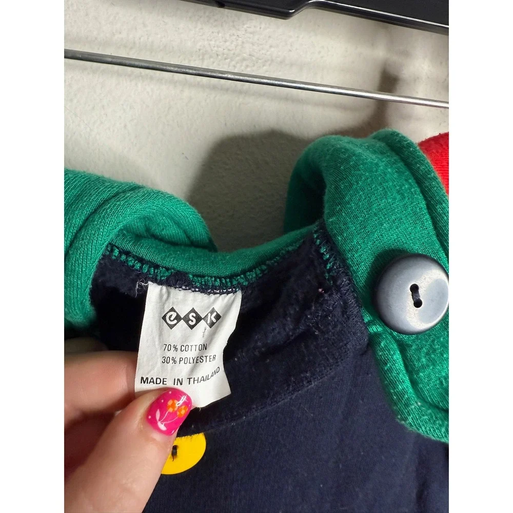 Vintage 90s ESK Baby Boy Navy Red Green Colorblock Button‎ Up Footless Sleepsuit